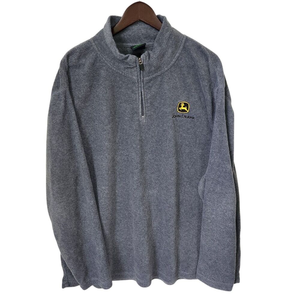 John Deere Gray Quarter Zip Fleece Pullover Jacket Mens Size XXL Embroidered Log